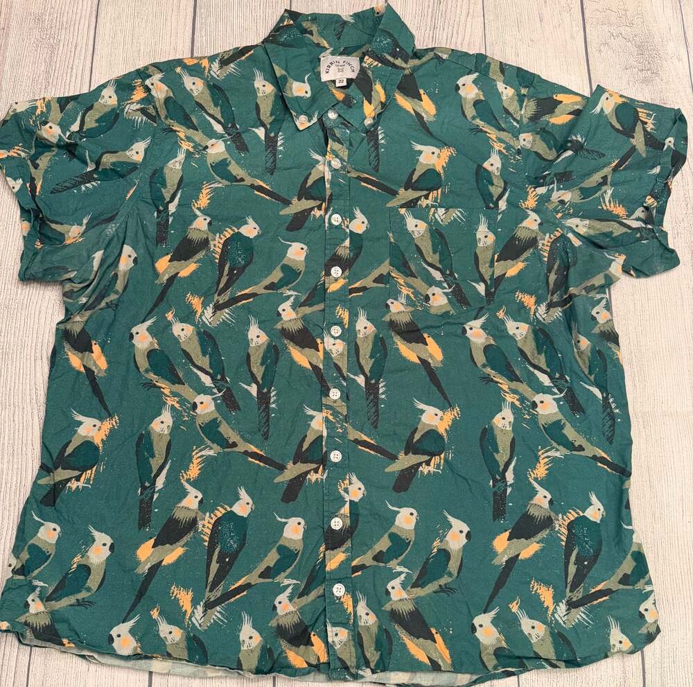 Kirrin Finch Cockatiel Bird Print Short Sleeve Button-Up Shirt